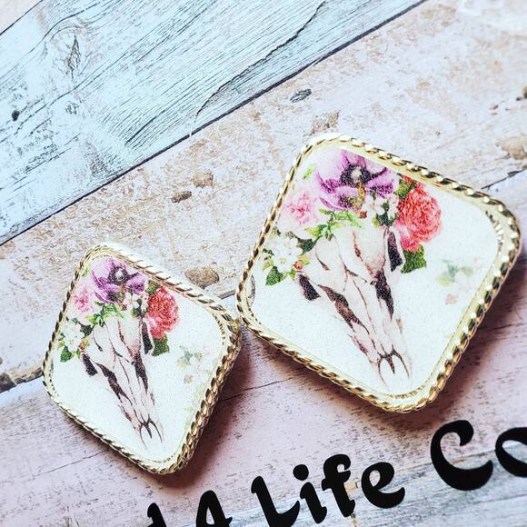 Floral skull inlay conchos, replacement concho, saddle conchos, screwback concho - Picture 2 of 3